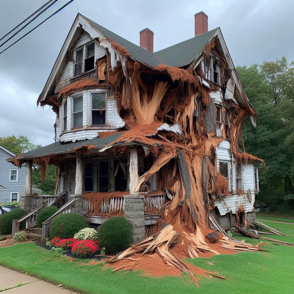 Damaged tree on an Inverness home showing signs of disease and decay